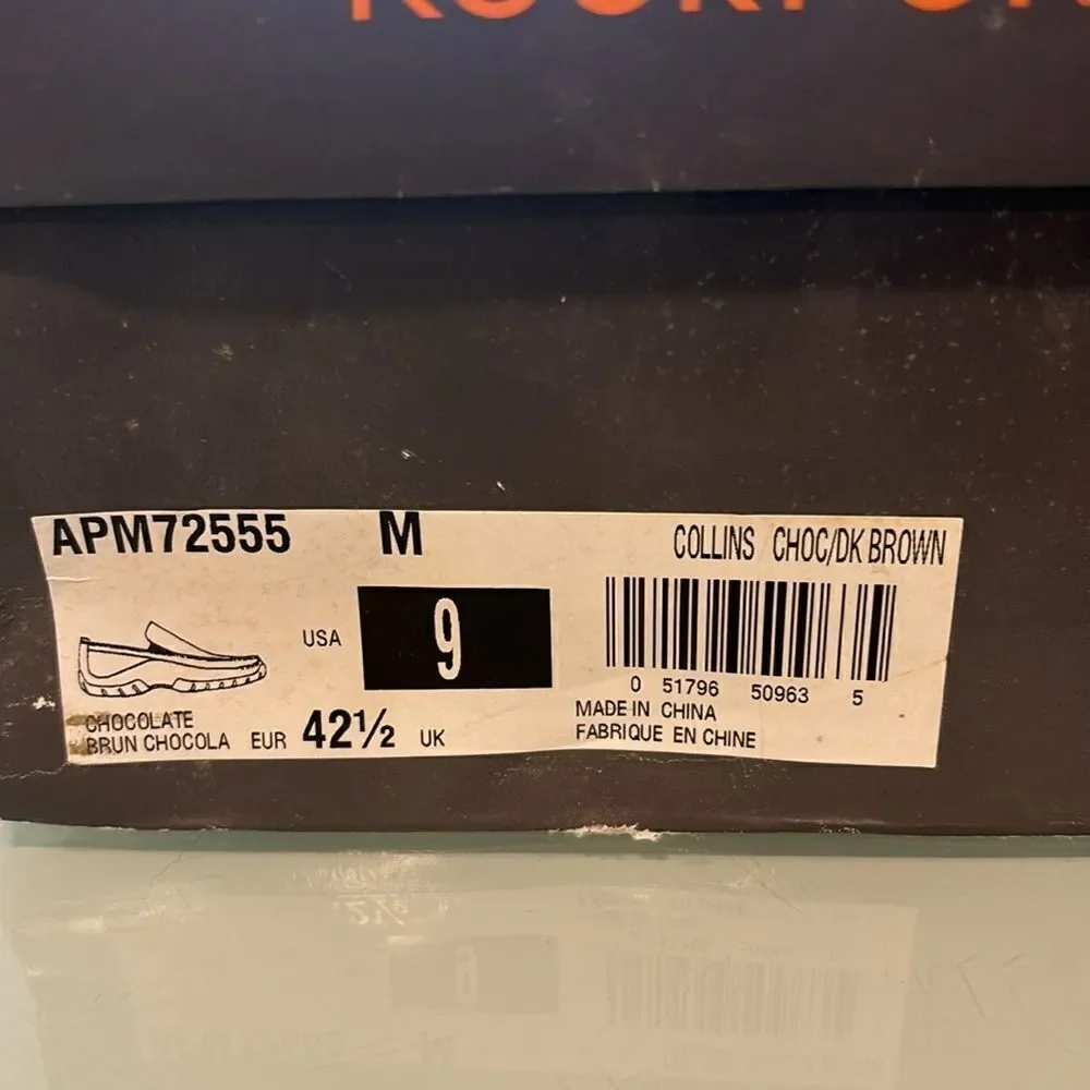 Rockport new loafers chocolate brown 9 scratches on top of right shoe see pictur
